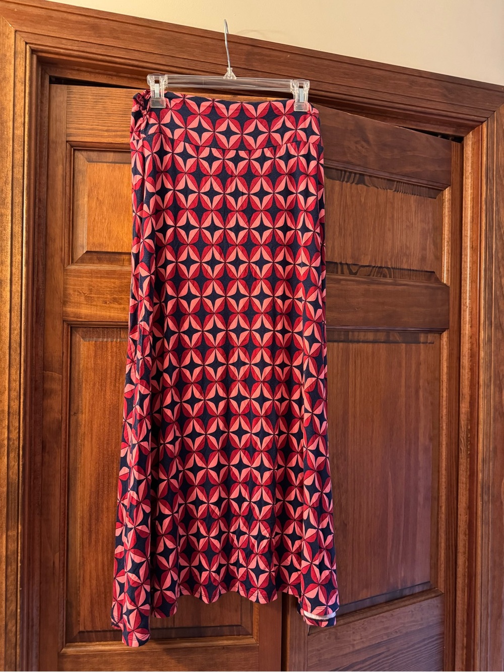 Women’s Geometric Print Maxi Skirt - Red and Navy
